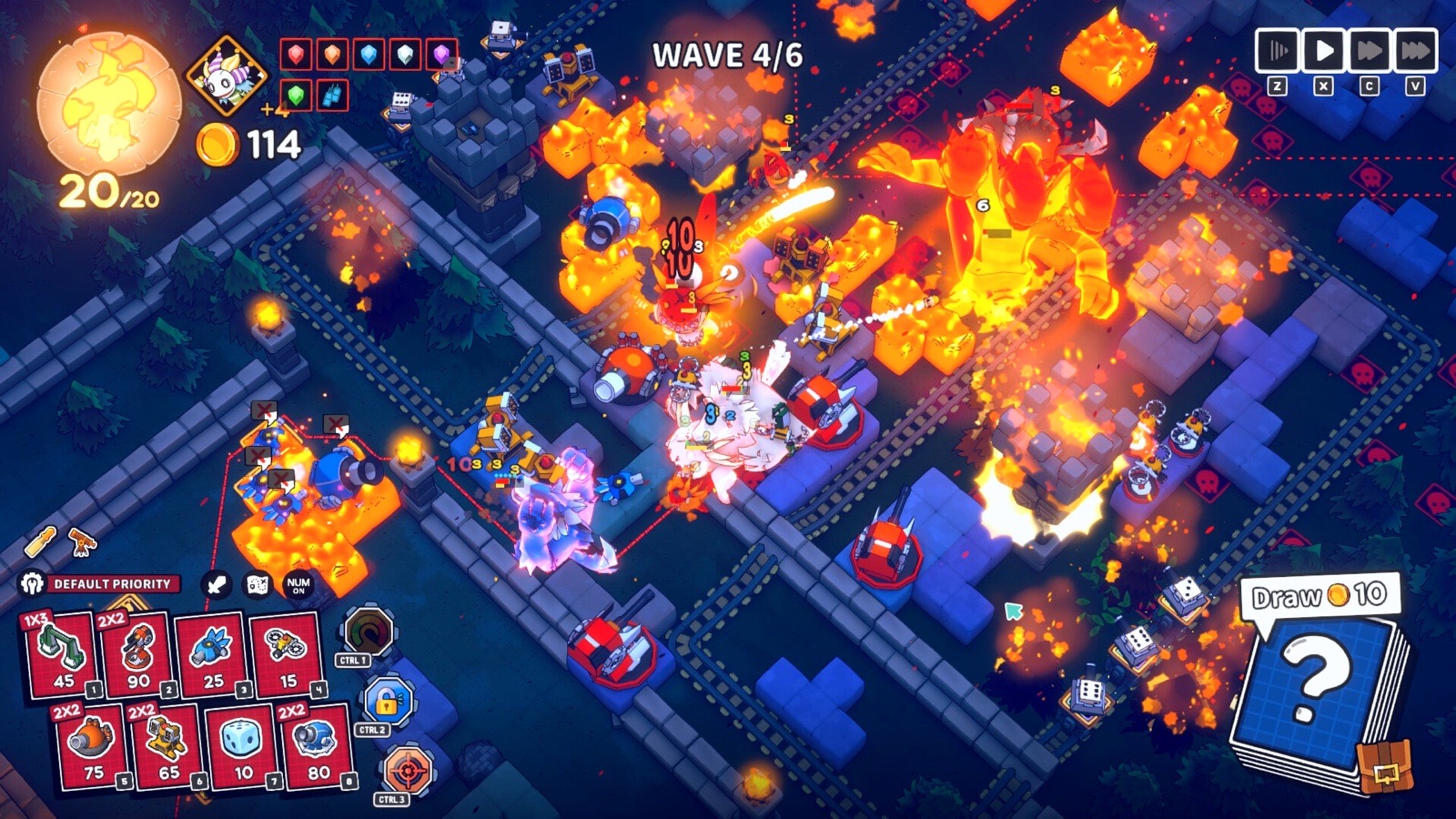 Giant flame boss with a top health bar at about half, maze ringing it