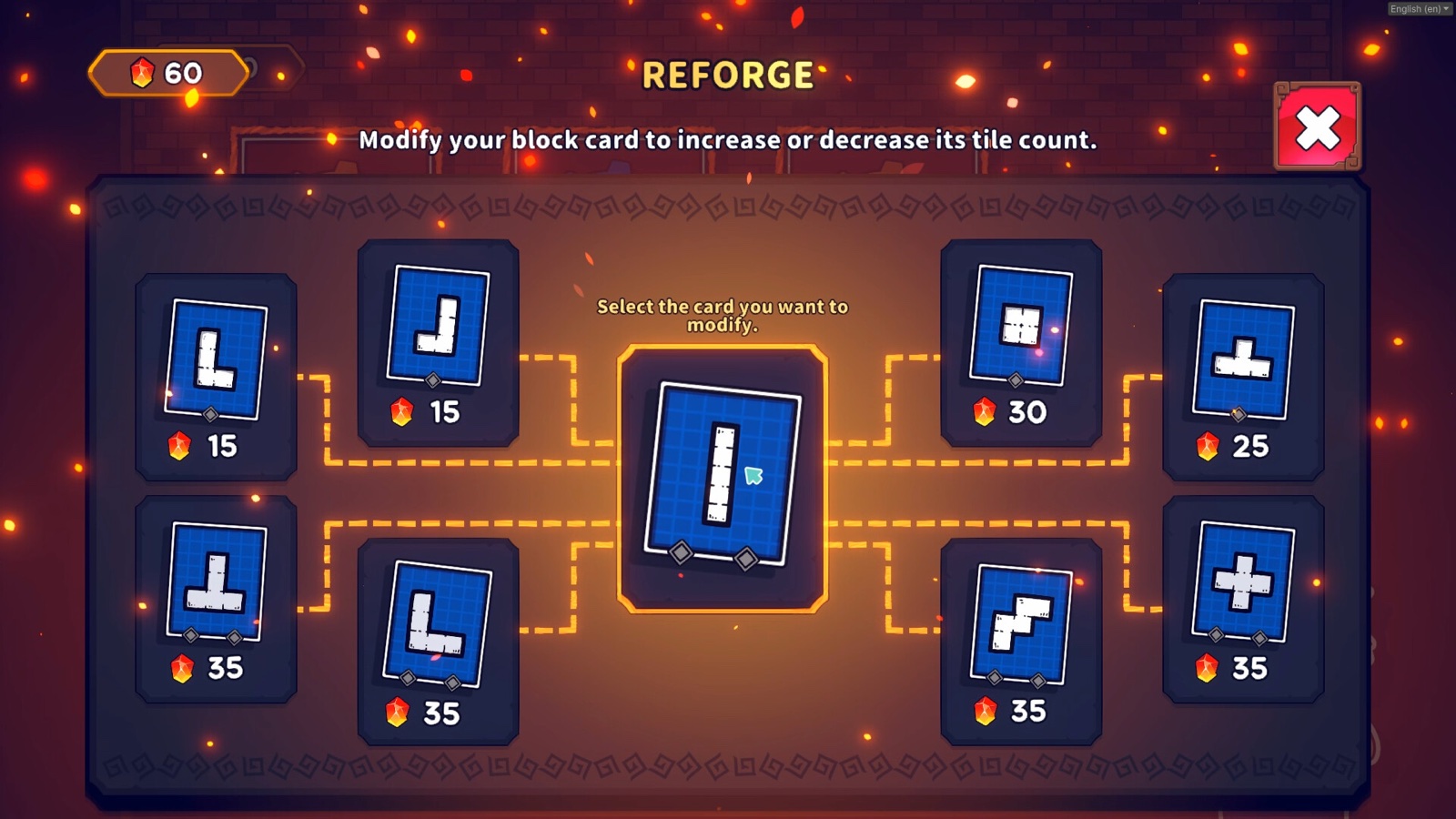 Block refinement screen turning spare block shapes into other shapes